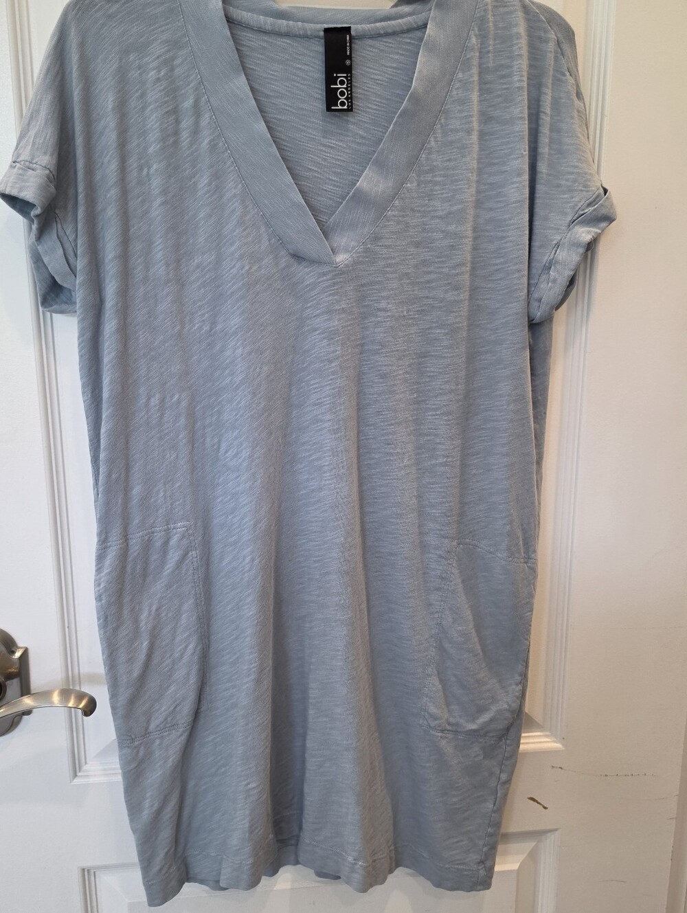 BOBI Los Angeles V-neck Cuffed Sleeves Pocket Comfy Dress Small
